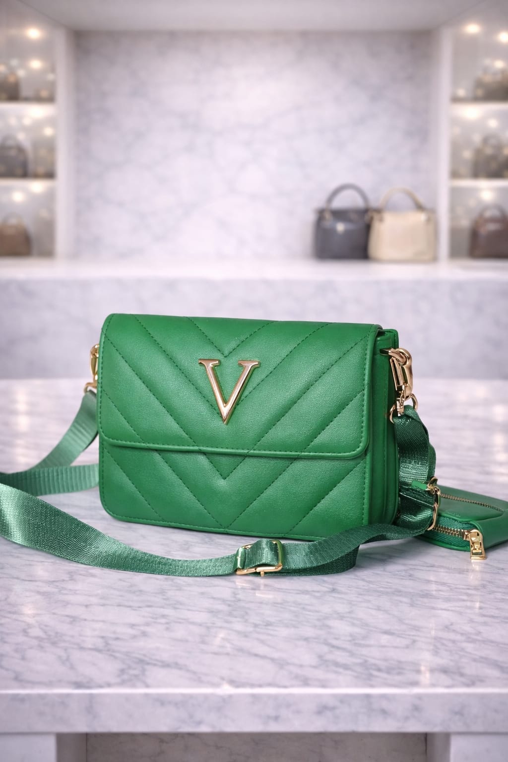 Limuccxi Green V-Logo Crossbody Bag