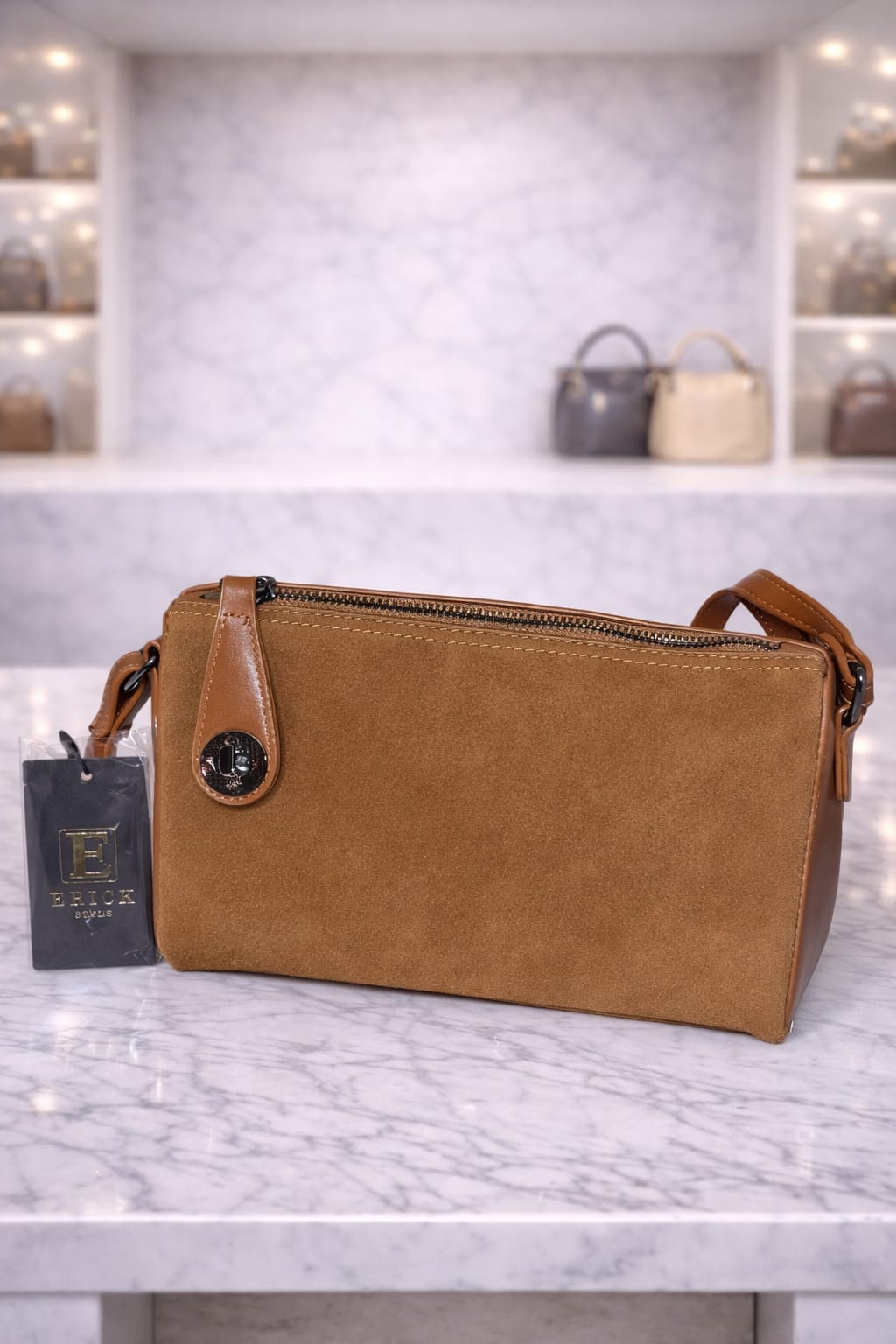 Limuccxi Brown Suede Crossbody Lock Bag