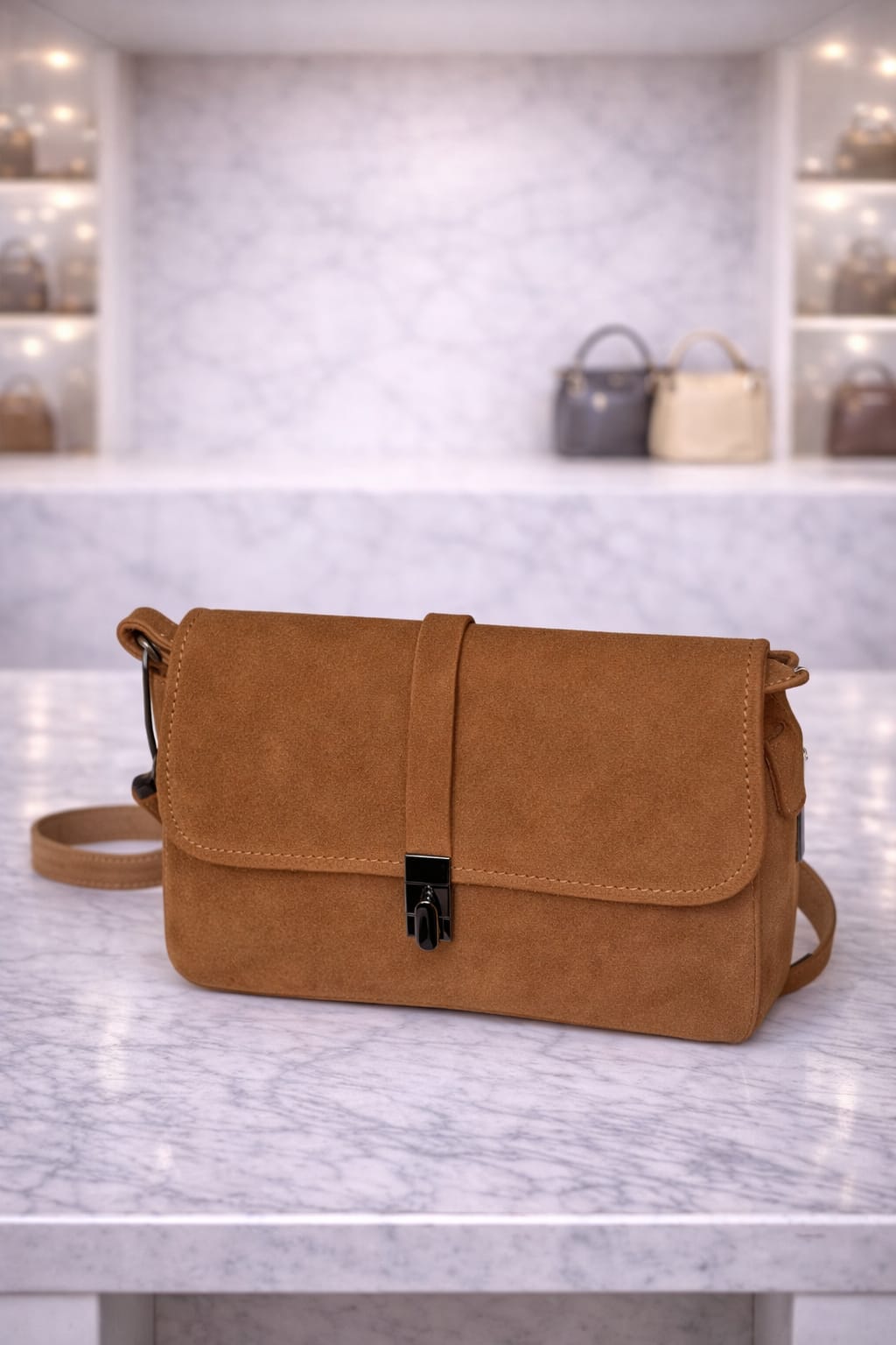 Limuccxi Cognac Suede Crossbody Bag