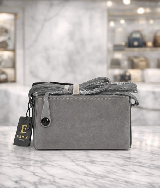 Limuccxi Grey Suede Crossbody Lock Bag