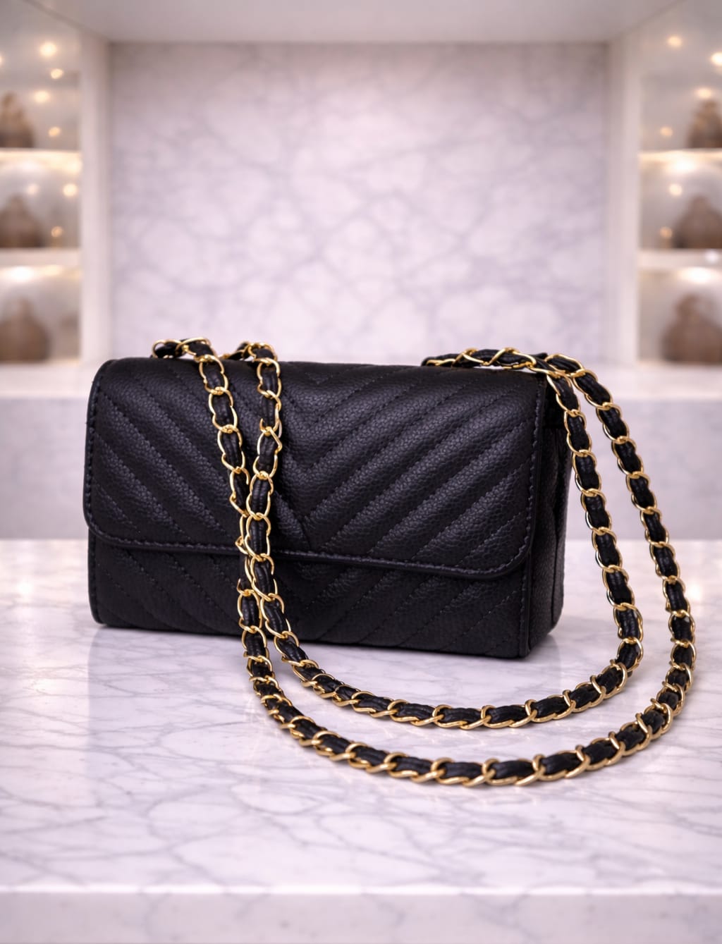 Limuccxi Black Chevron Quilted Chain Bag