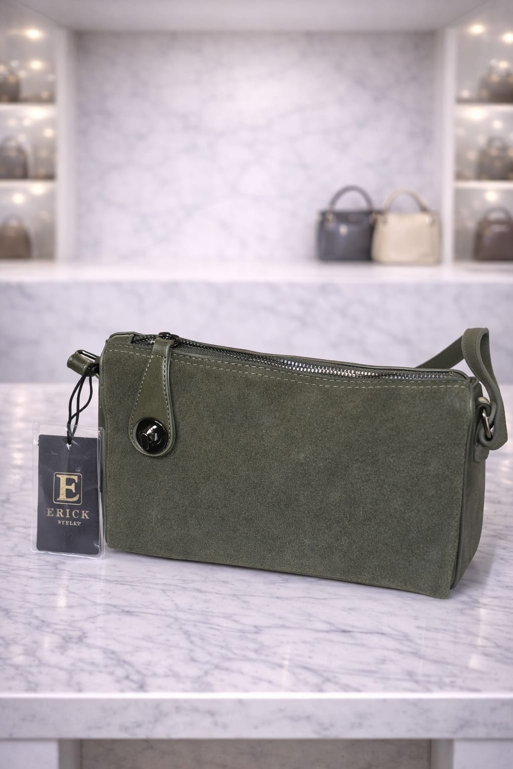 Limuccxi Green Suede Crossbody Lock Bag