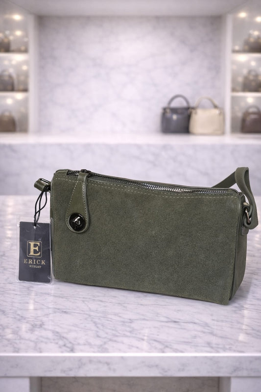Limuccxi Green Suede Crossbody Lock Bag