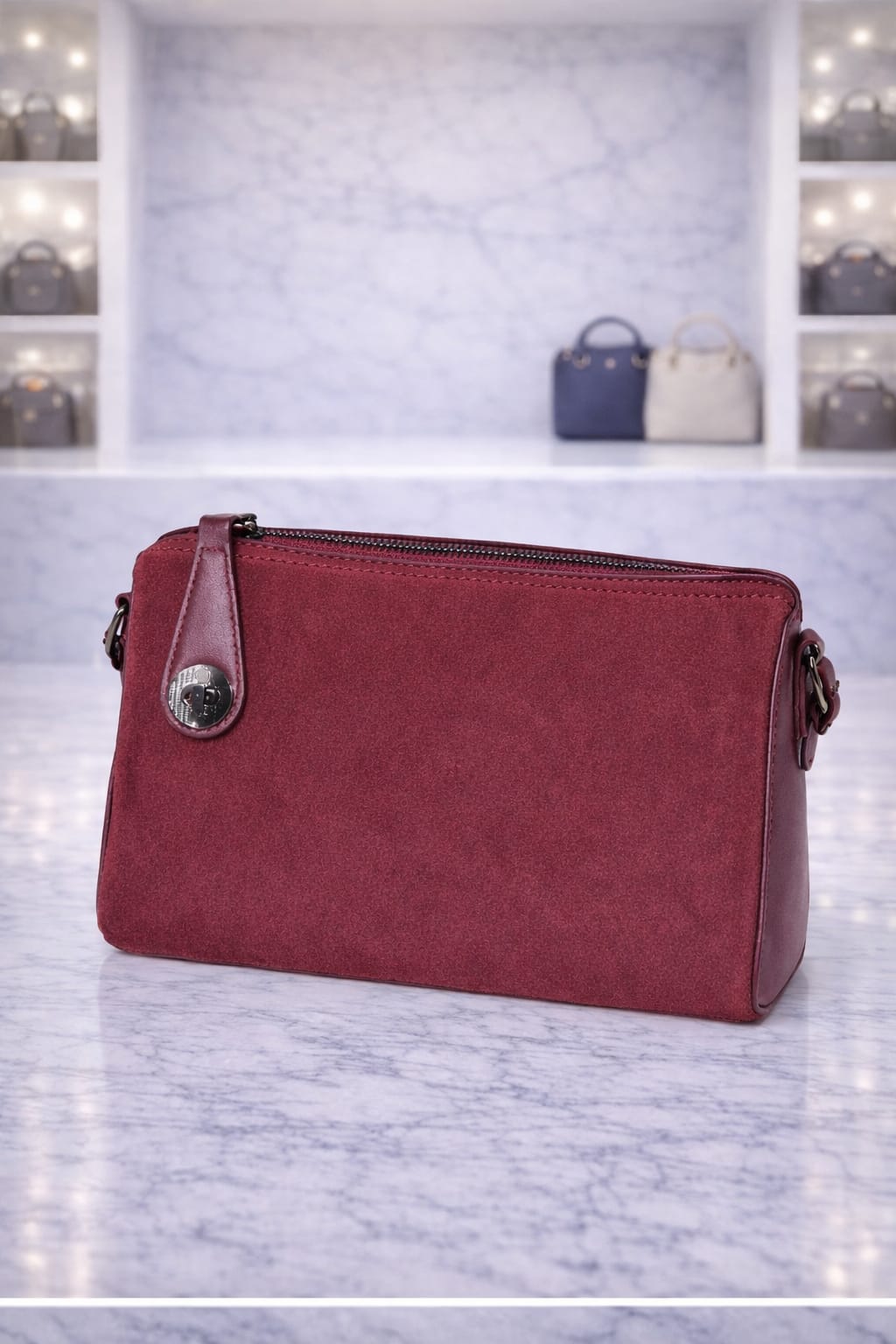 Limuccxi Red Suede Crossbody Lock Bag