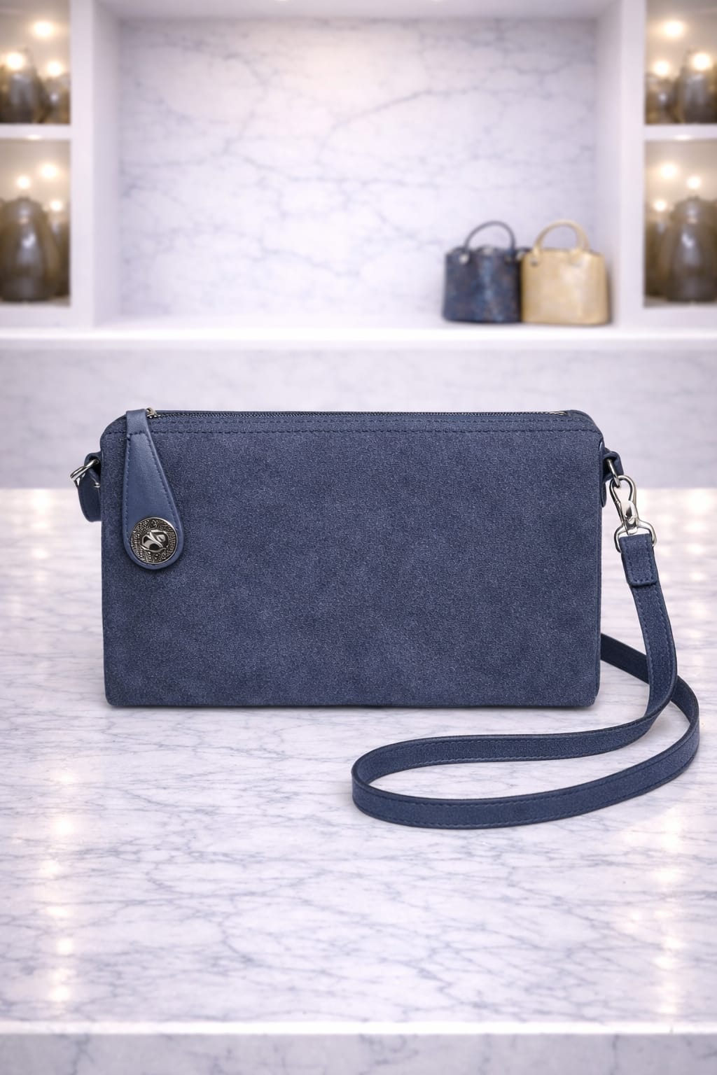 Limuccxi Blue Suede Crossbody lock bag