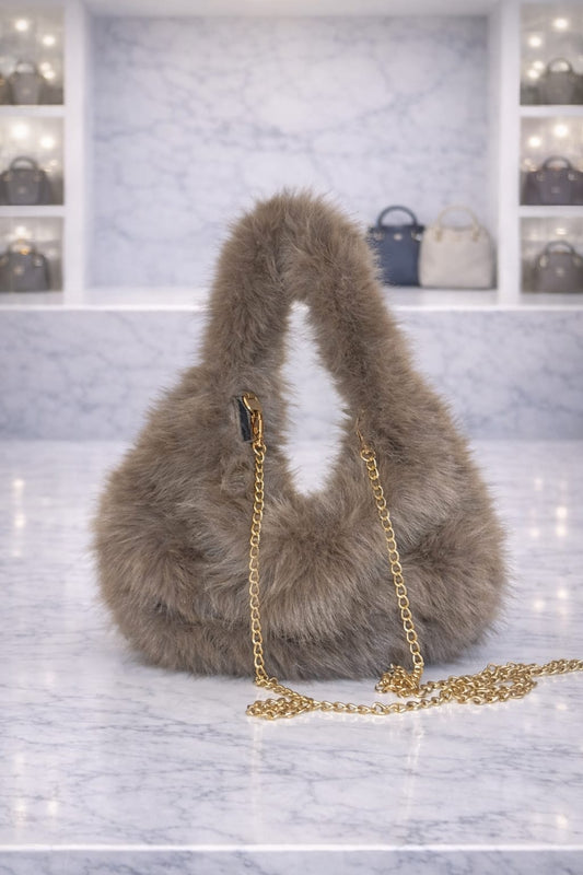 Limuccxi Taupe Fluffy Faux Fur Bag