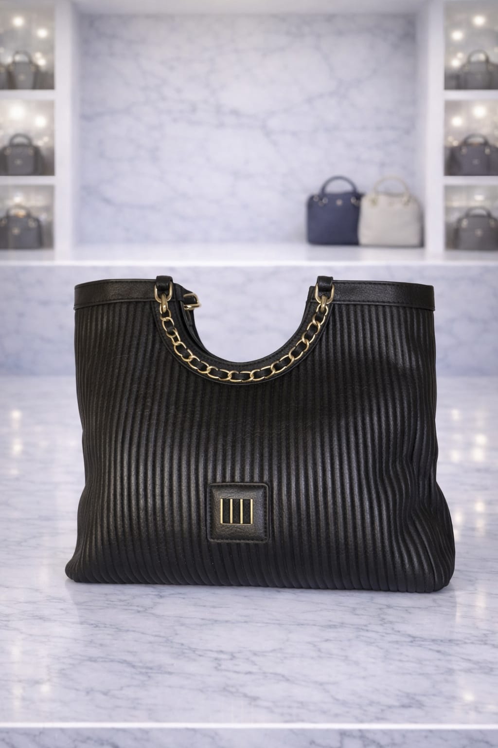 Limuccxi Black Ribbed Chain Tote