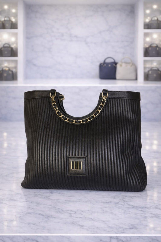 Limuccxi Black Ribbed Chain Tote