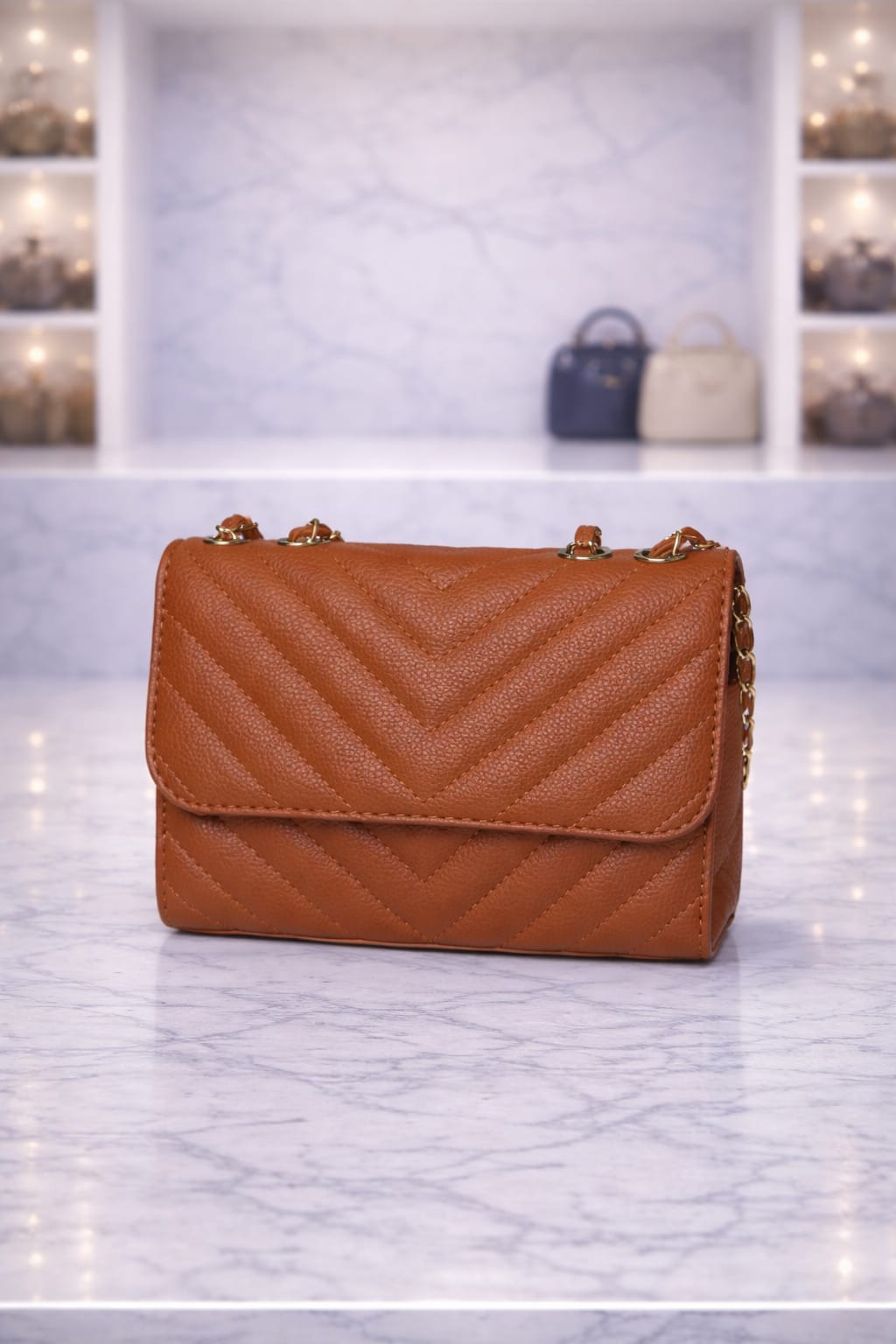 Limuccxi Camel Chevron  Chain Bag